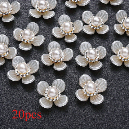 20/50pcs White Imitation Pearl Flower Flatback Beads