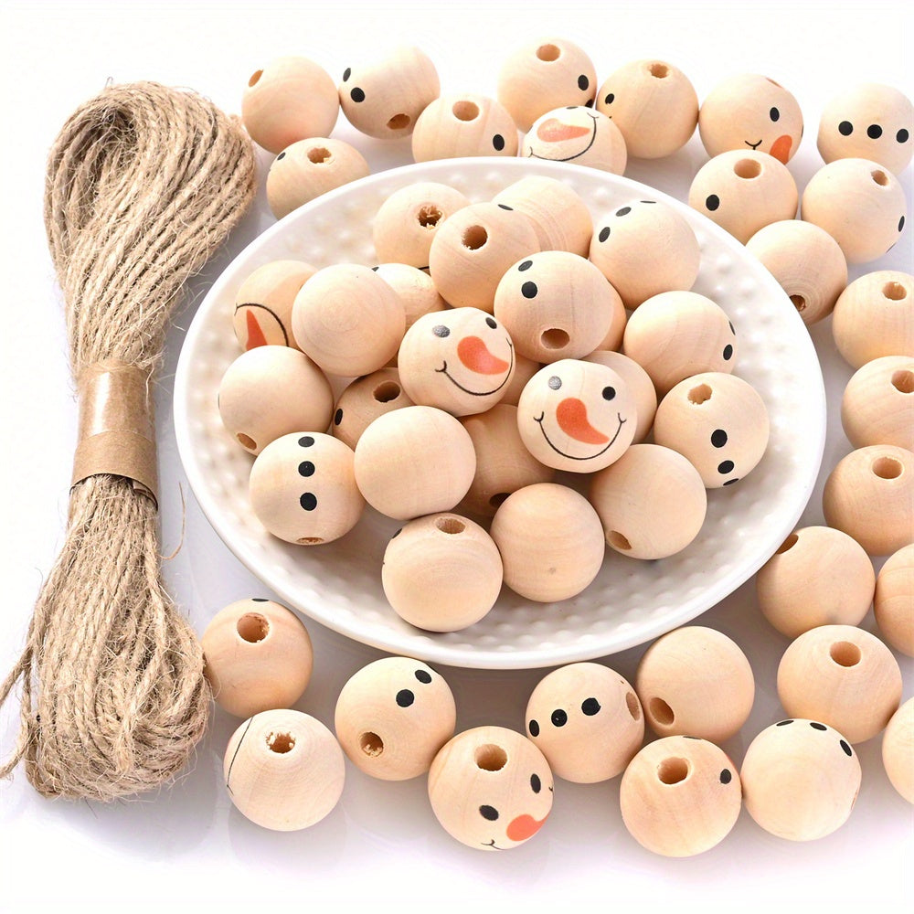 50pcs 19mm Christmas Wooden Beads with String