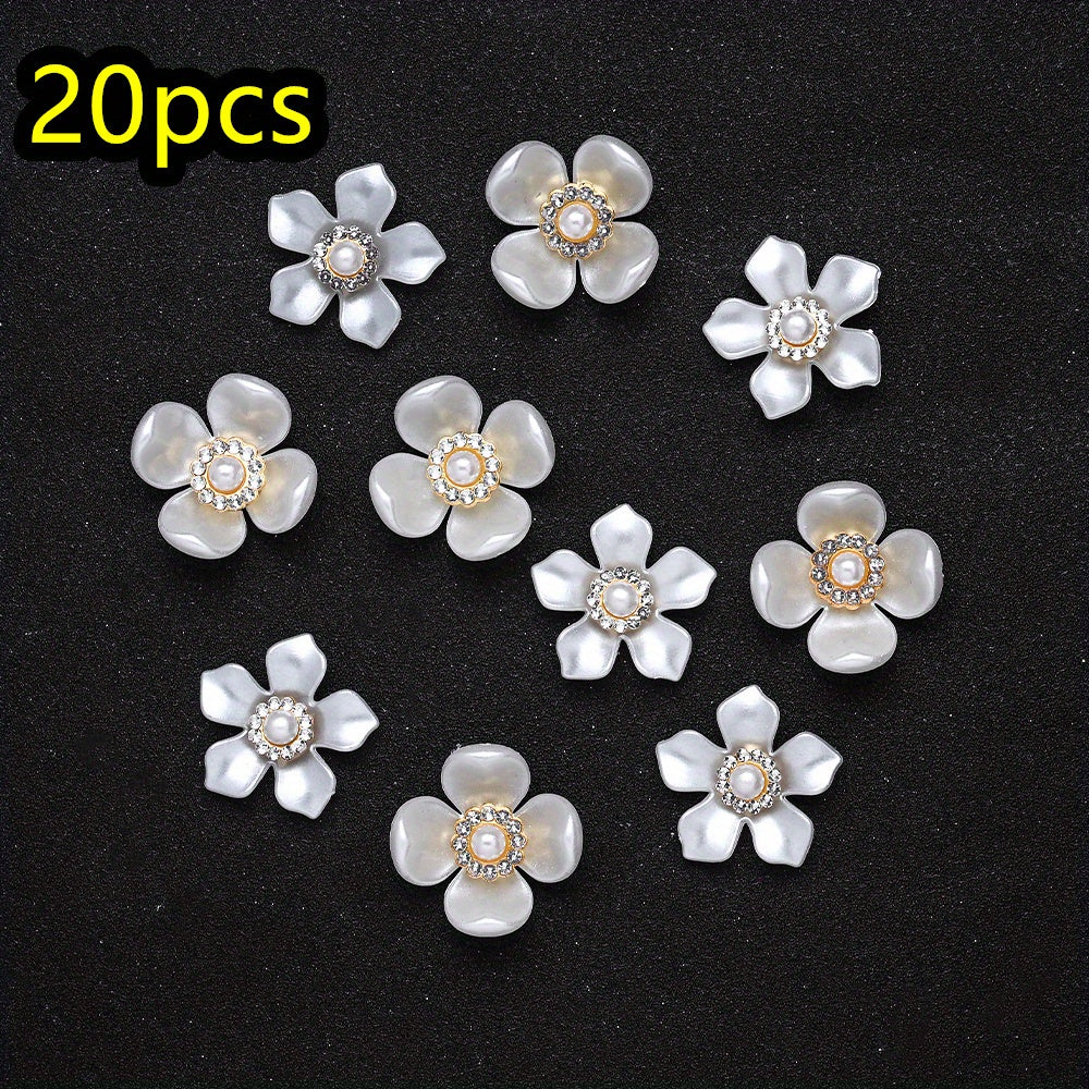 20pcs/set Flower Charm Beads with Artificial Pearl and Rhinestone