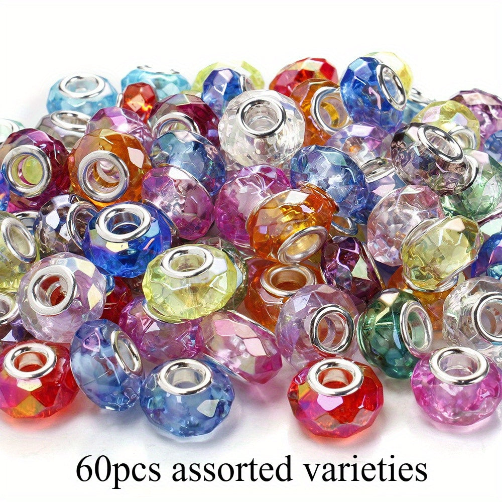 60pcs 15mm Clear Faceted Acrylic Big Hole Beads