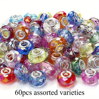60pcs 15mm Clear Faceted Acrylic Big Hole Beads