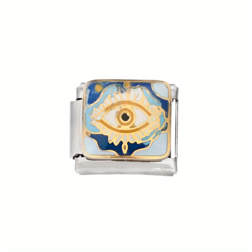 1pc 9x10mm Stainless Steel Evil Eye Module Charm Bead