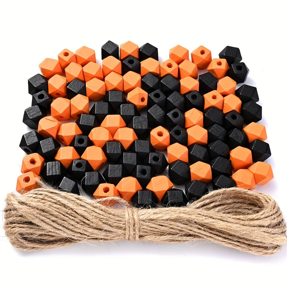 Halloween Faceted Wood Beads Set with Jute Rope