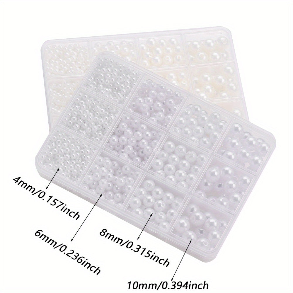 1 Box Imitation Pearl Beads Set 4/6/8/10mm Acrylic Artificial Pearl Spacer Loose Beads Bulkl for Diy Fashion Jewelry, Perfect for Making Necklace, Bracelet, Hairpins, Anklet and Earring- Diy Craft, Keychain & Bags