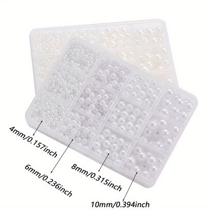 1 Box Imitation Pearl Beads Set 4/6/8/10mm Acrylic Artificial Pearl Spacer Loose Beads Bulkl for Diy Fashion Jewelry, Perfect for Making Necklace, Bracelet, Hairpins, Anklet and Earring- Diy Craft, Keychain & Bags