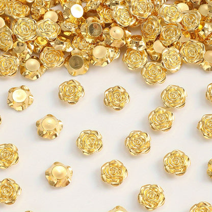 30pcs 12mm Golden Resin Floral Flatback Beads