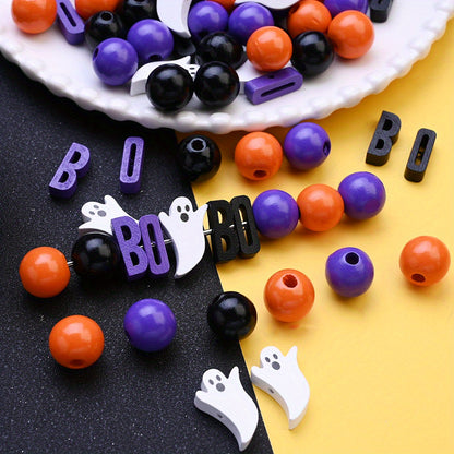 Halloween Wood Ghost Beads Set