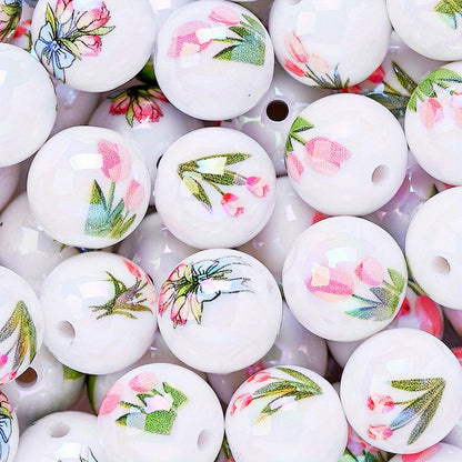 10pcs 16mm Glossy Floral Acrylic Beads
