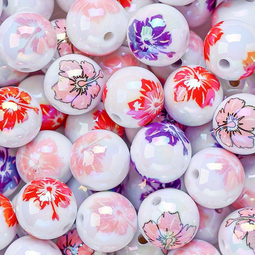 10pcs 16mm Glossy Floral Acrylic Beads
