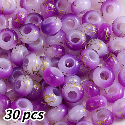 30pcs 9x14mm Golden Line Gradient Acrylic Round Beads