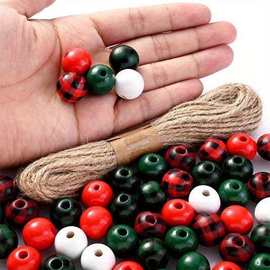 100pcs Christmas Mixed Color Wooden Beads with Thread