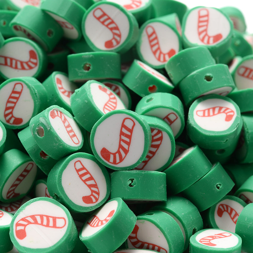 10mm Christmas Pattern Polymer Clay Spacer Beads, 50pcs
