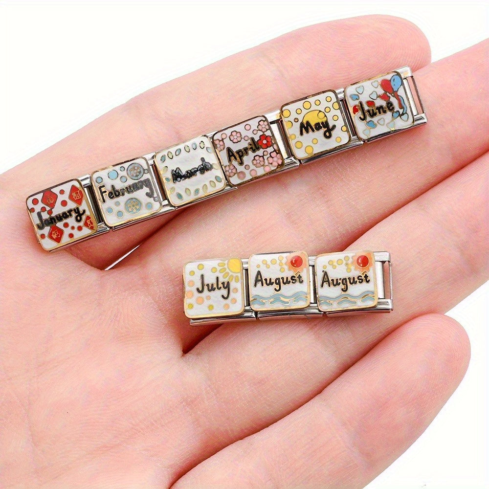 1pc 9x10mm Stainless Steel Month Theme Module Bead