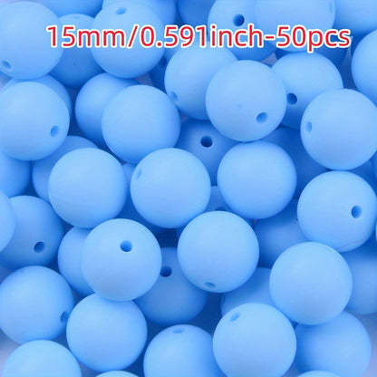 50pcs 12/15mm Rainbow Silicone Round Focal Beads