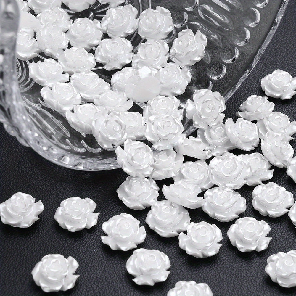 50pcs 10mm 3D White Resin Camellia Flower Beads