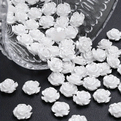50pcs 10mm 3D White Resin Camellia Flower Beads