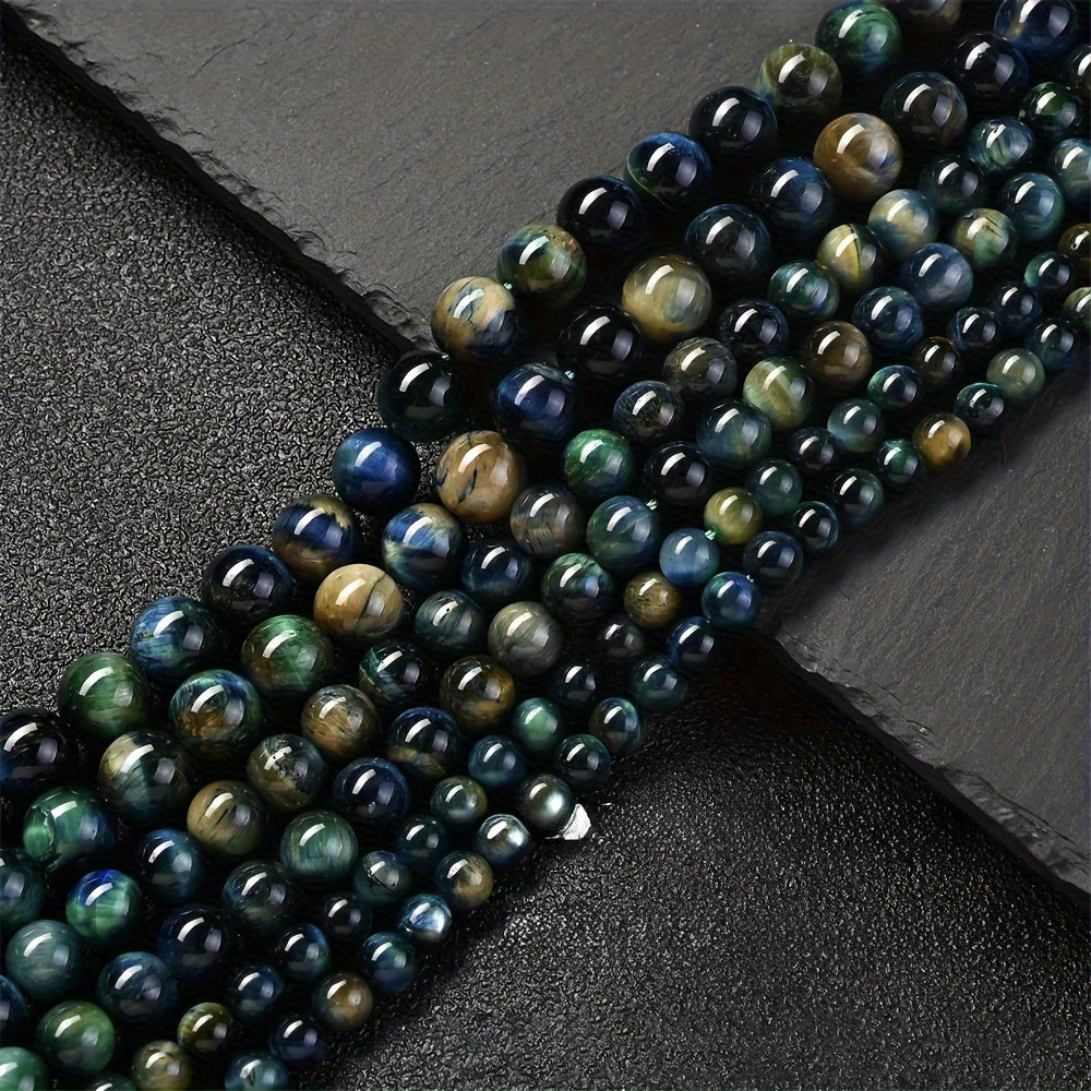 Natural Stone Blue and Green Gradient Tiger Eye Round Beads