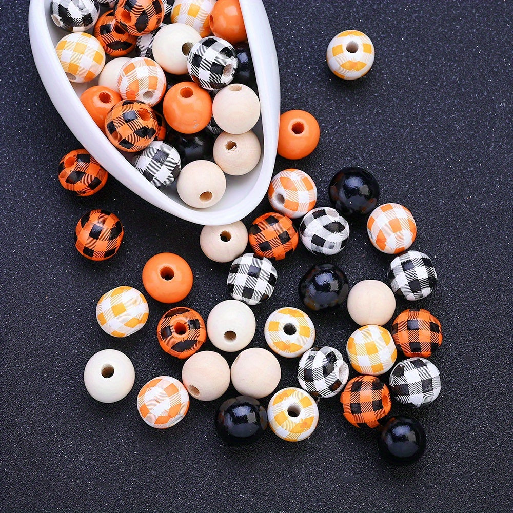 16mm Halloween Plaid Wooden Spacer Beads