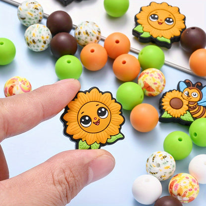 54pcs/set 15mm Silicone Sunflower Focal Beads