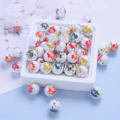 16mm Maple Leaf Printed Acrylic Round Beads