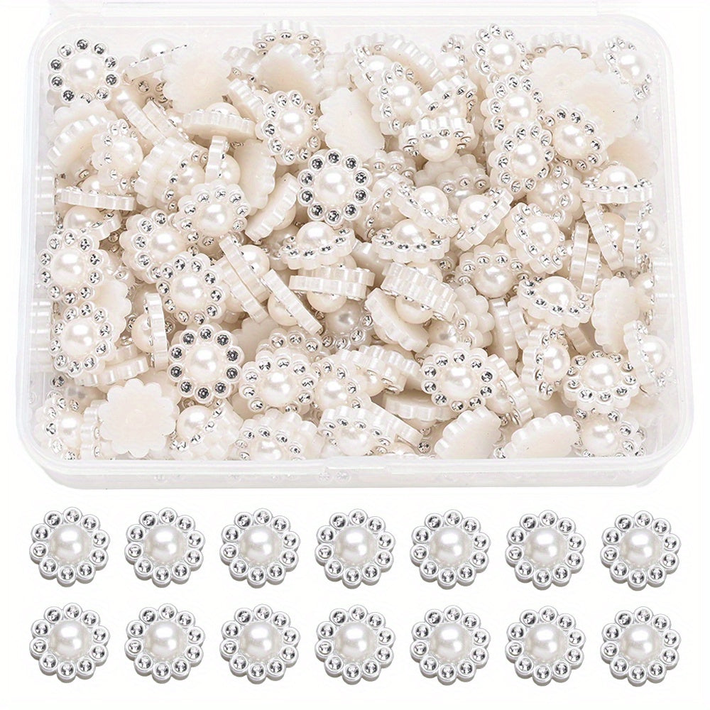 White Imitation Pearl Sunflower Flatback Beads