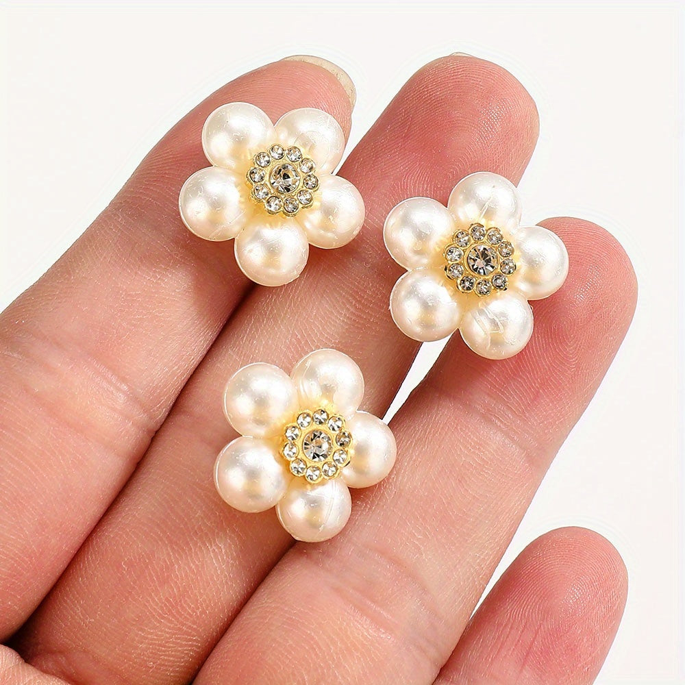 50pcs 20mm White Flower Rhinestone Imitation Pearl Beads