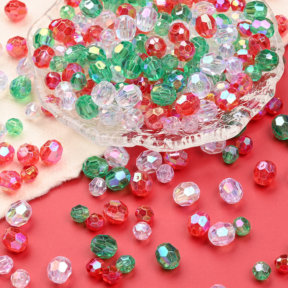 Christmas Pattern Mixed Color Acrylic Cube Spacer Beads
