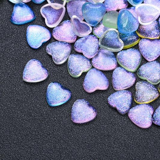 100pcs/set Glitter Resin Heart Patch Beads