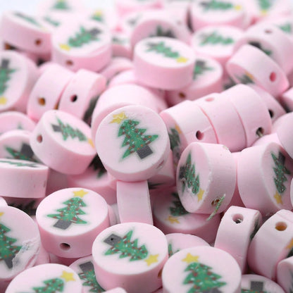 10mm Christmas Pattern Polymer Clay Spacer Beads, 50pcs