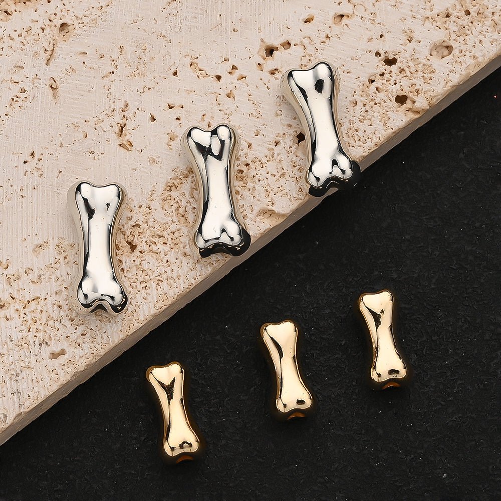 30/50pcs 15/20mm Golden & Silvery Bone-Shaped CCB Beads
