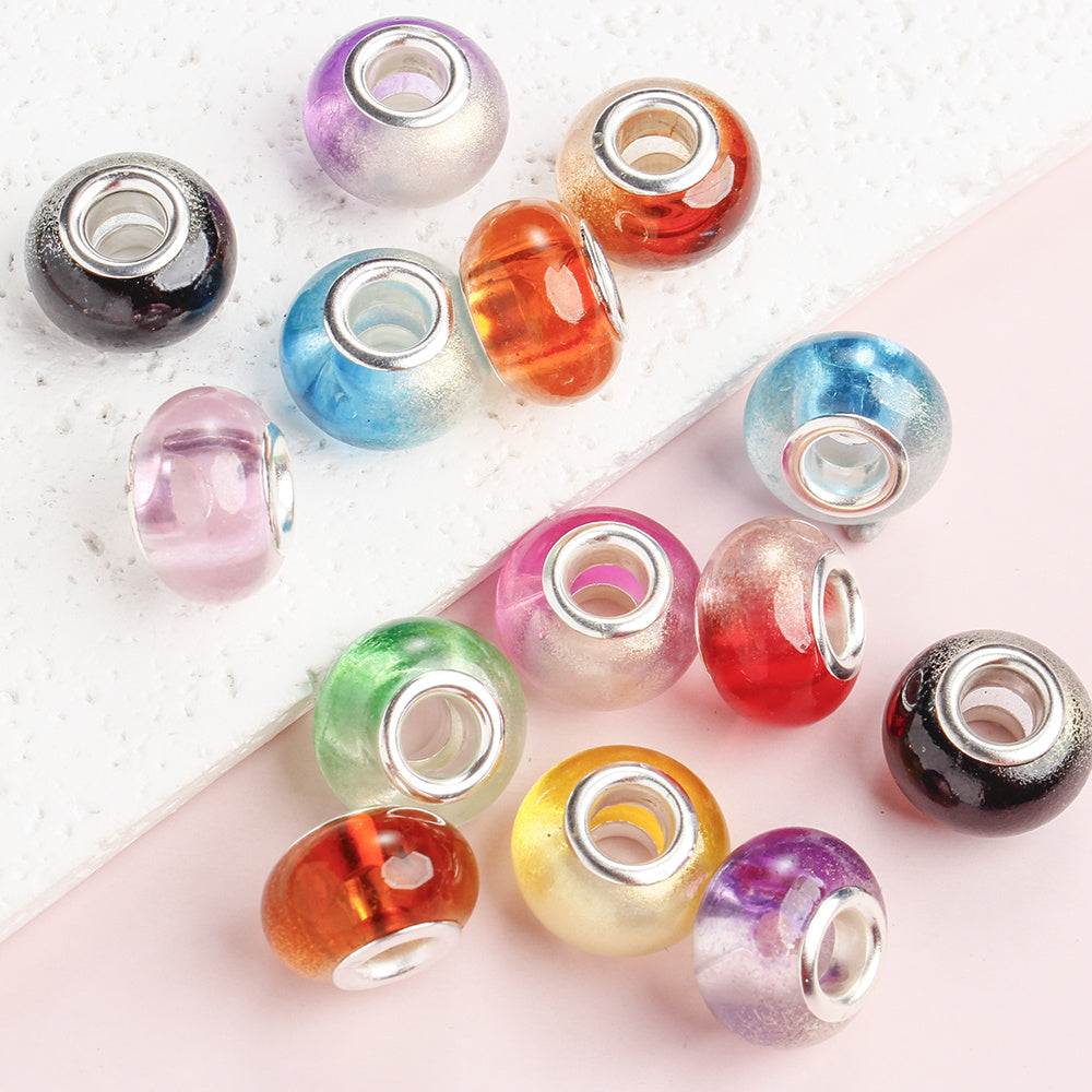 30pcs 9x14mm Colorful Gradient Glitter Acrylic Spacer Beads