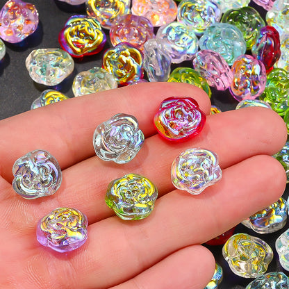 14x13mm Iridescent Rose Glass Beads