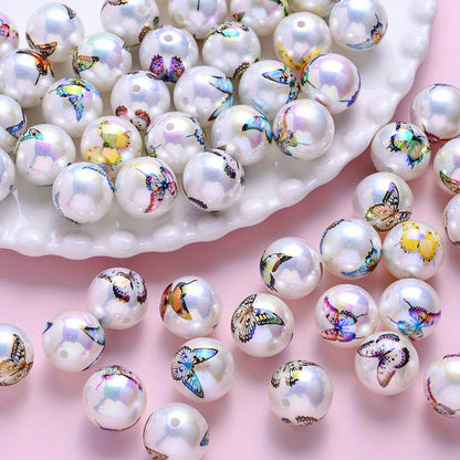 16mm Butterfly Print Acrylic Round Beads