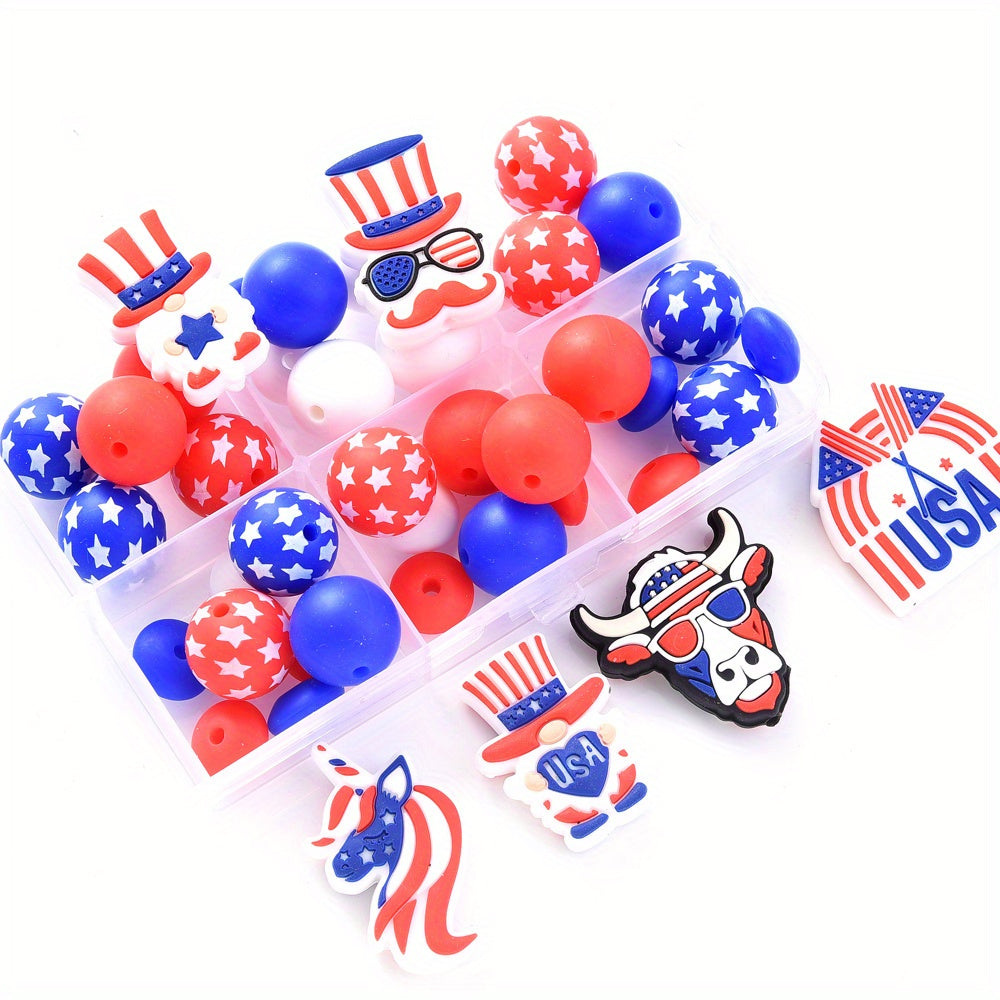 47pcs American Flag Silicone Focal Beads Set