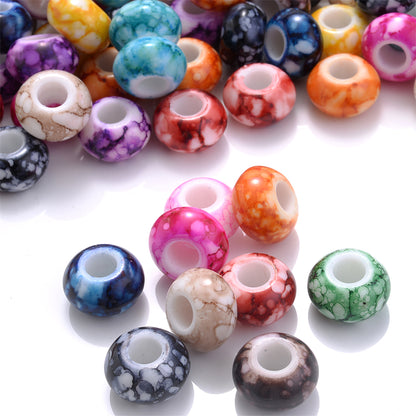 100pcs 15x9mm Flat Round Print Acrylic Beads