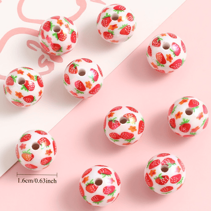 16mm Strawberry Print Resin Beads