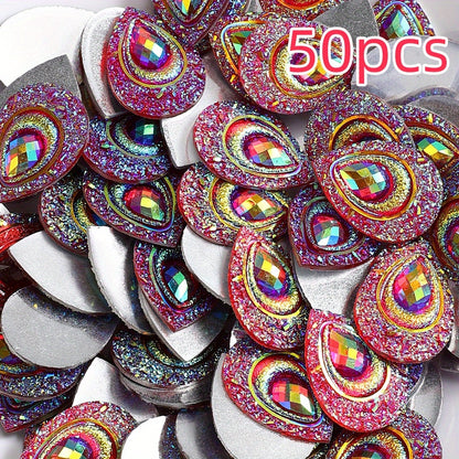 50pcs Peacock Feather Shape Rhinestone Flatback Beads