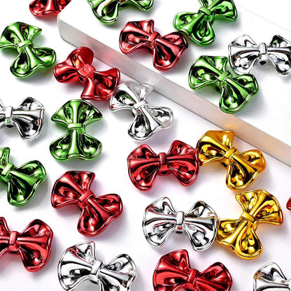 23 × 31mm 3D Christmas Bow Acrylic Spacer Beads, 10pcs