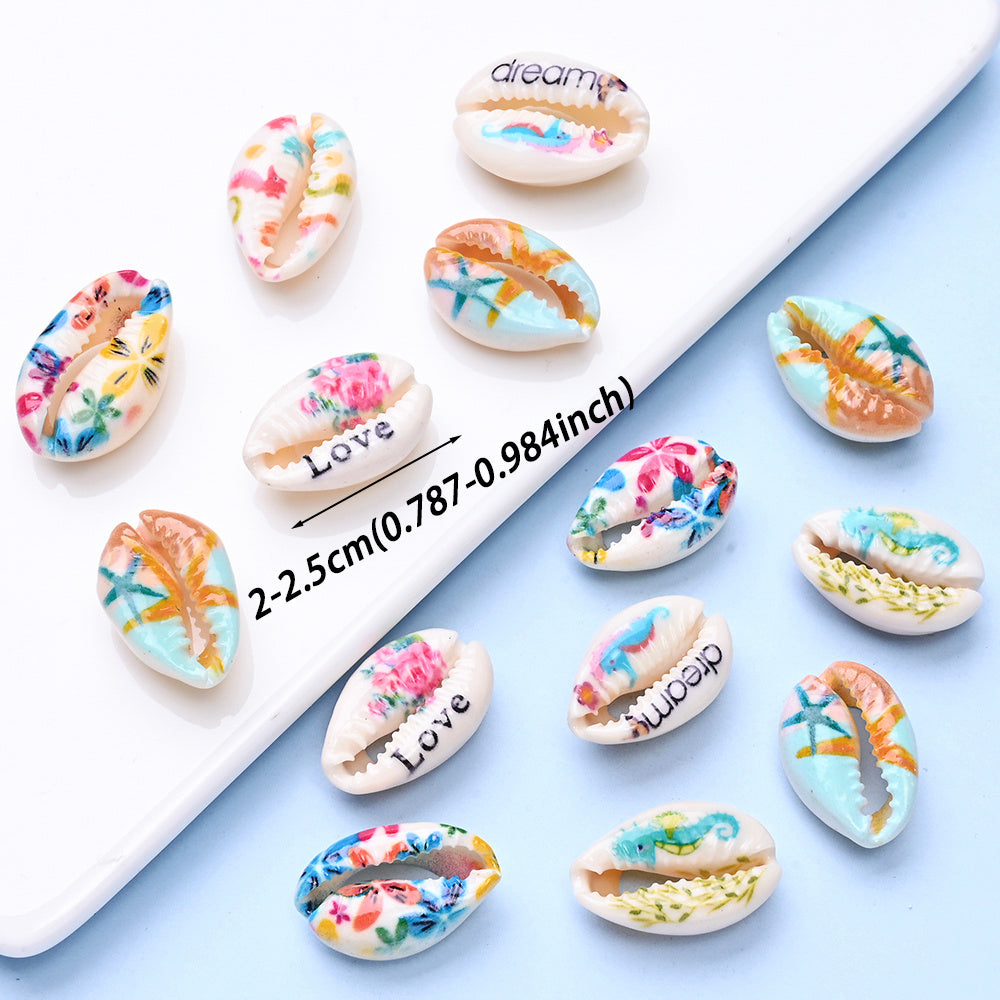 Ocean & Flower Print Shell Beads Set