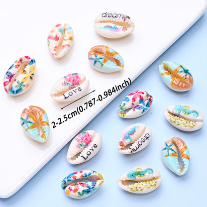 Ocean & Flower Print Shell Beads Set