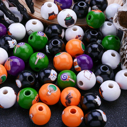Halloween Wooden Pattern Beads