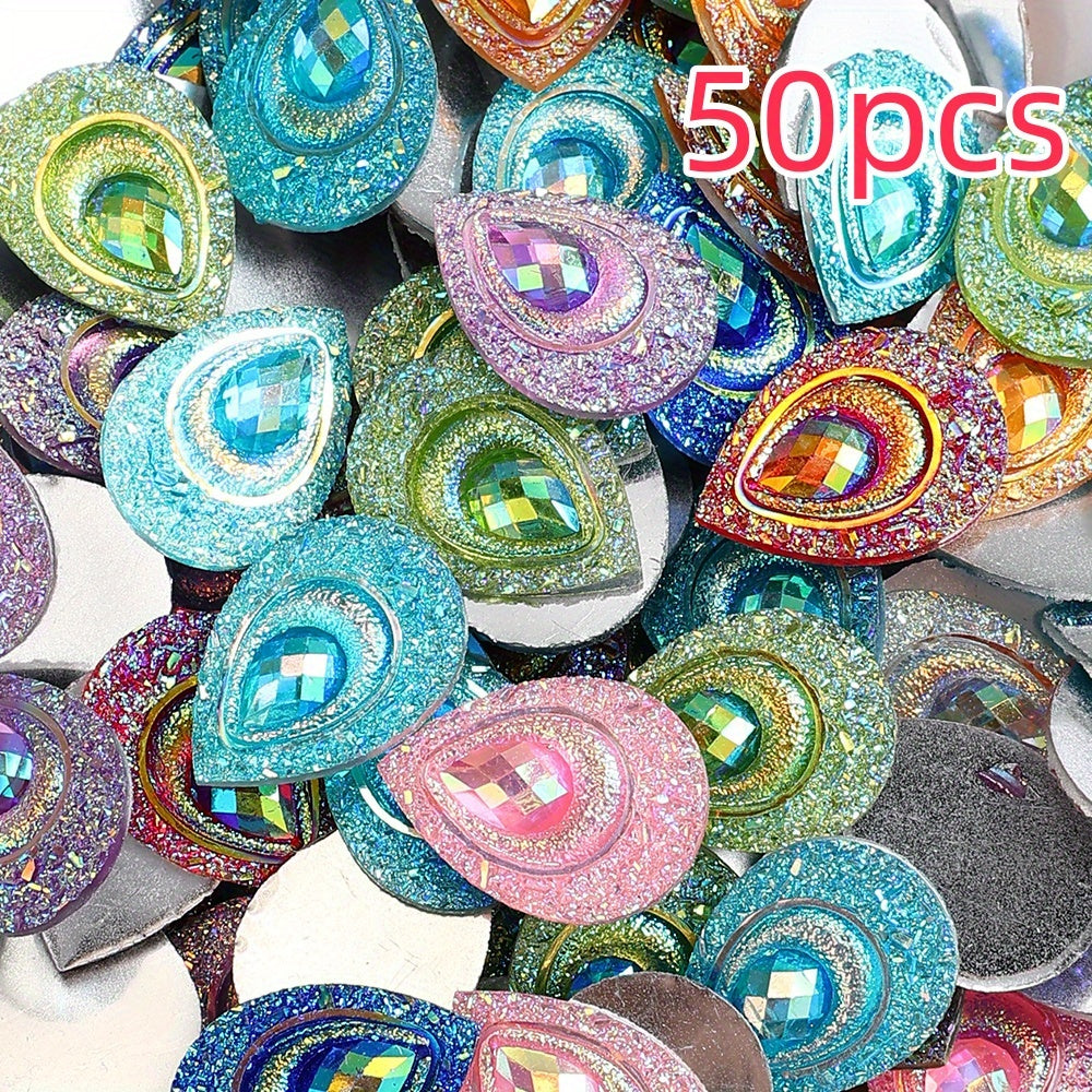 50pcs Peacock Feather Shape Rhinestone Flatback Beads