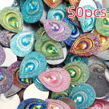 50pcs Peacock Feather Shape Rhinestone Flatback Beads