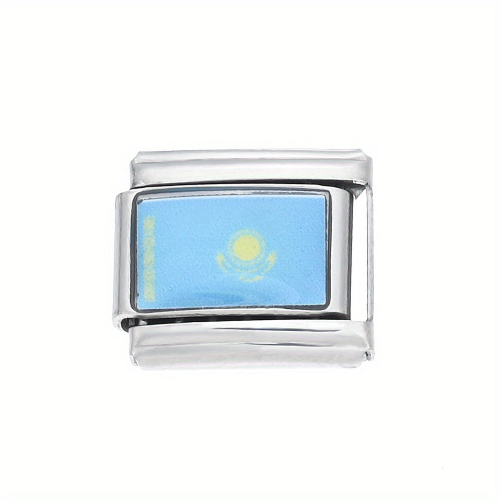 1pc 9x10mm Stainless Steel World Flag Module Charm Bead