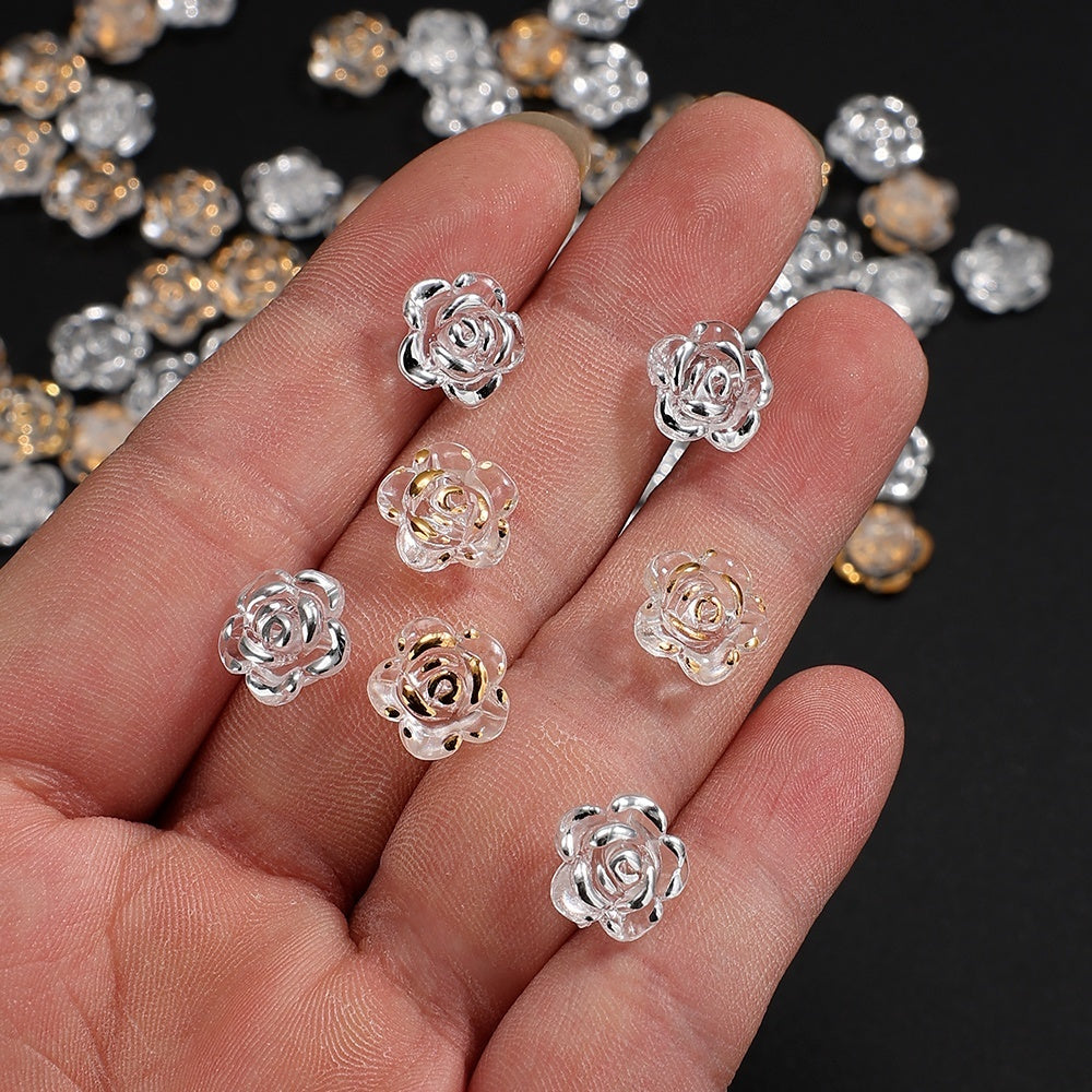 100pcs 12mm Transparent Rose Flower Acrylic Beads