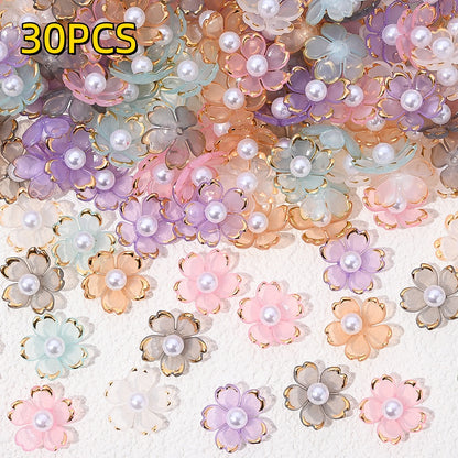 30pcs 15mm Cherry Blossom Acrylic Patch Beads