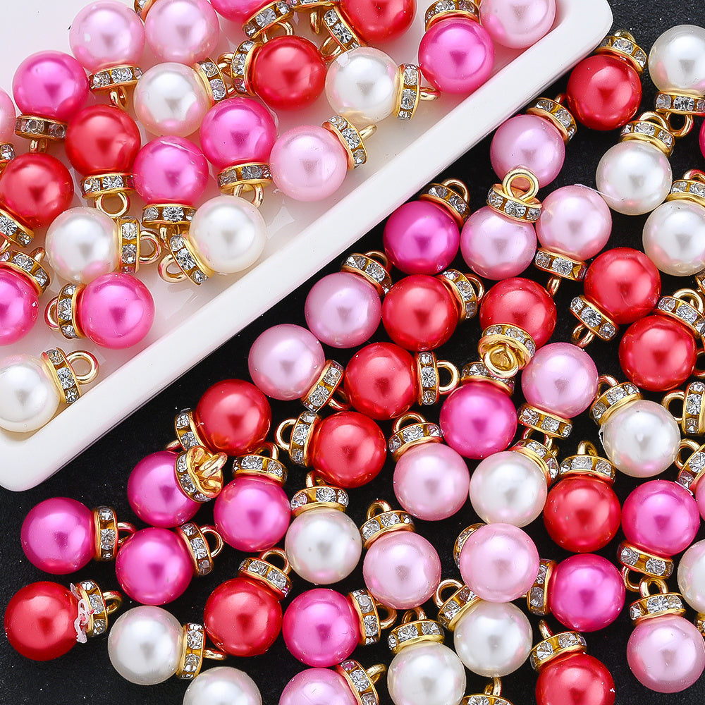 Pink Pearl Rhinestone Pendant Beads
