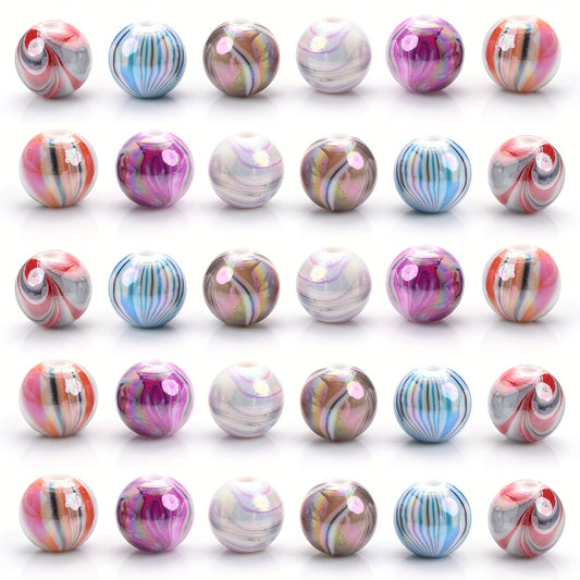 30pcs 10mm AB Color Twist Stripe Acrylic Beads