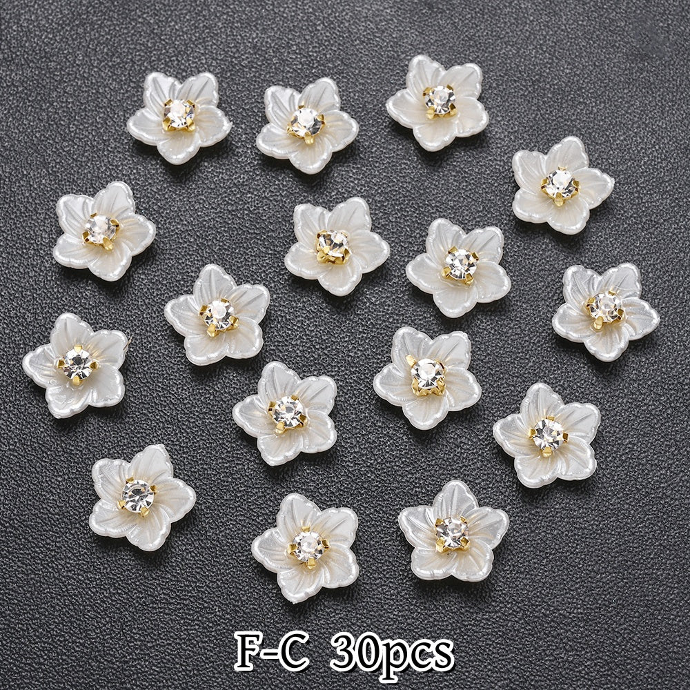 30pcs Beige Flower Flatback Petal Beads