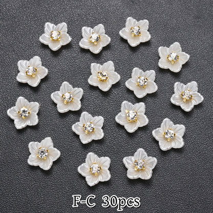 30pcs Beige Flower Flatback Petal Beads